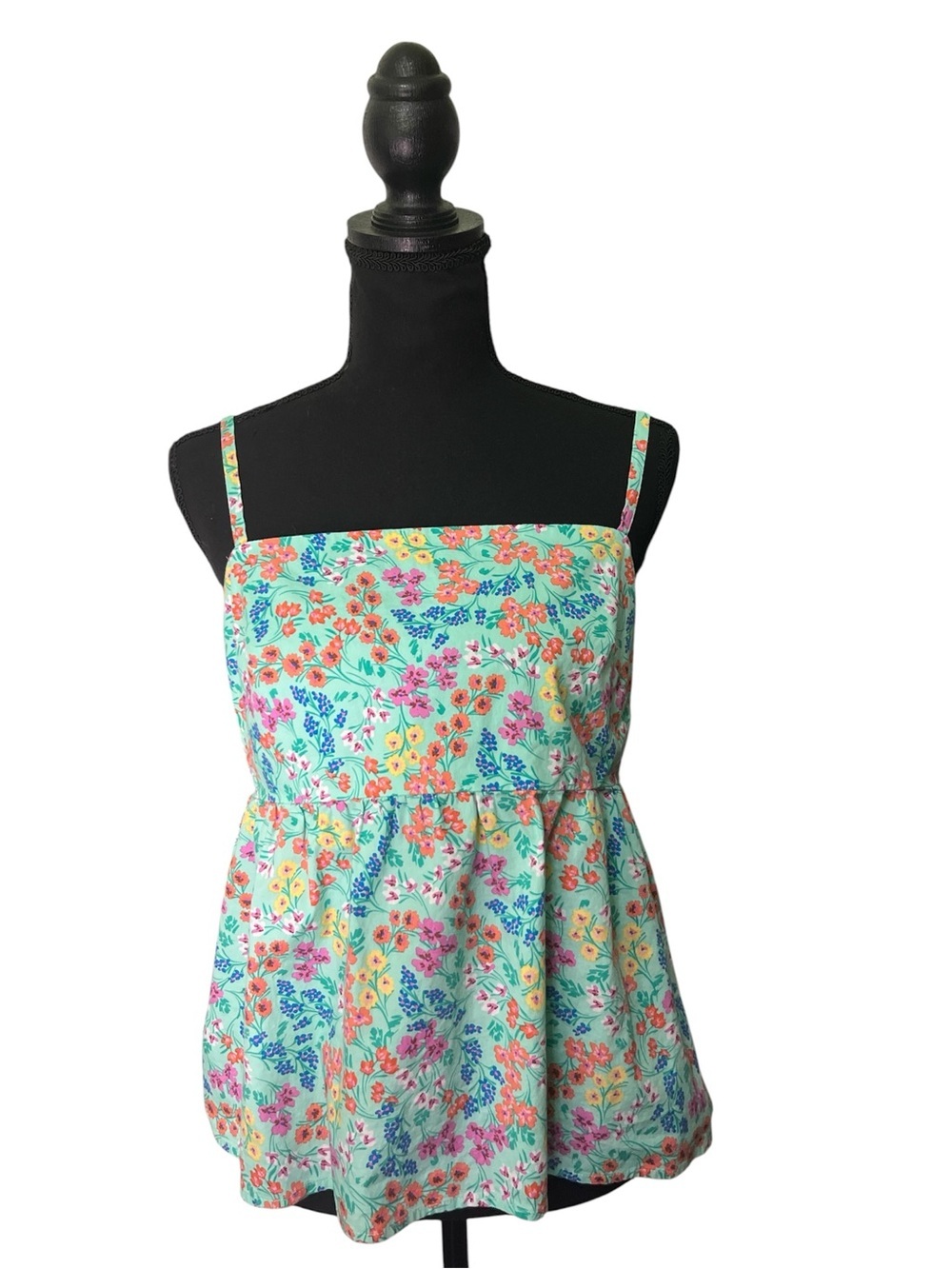 J.Crew Floral Tie Back Peplum Tank Top Mint Green Cottagecore Prairie Size 10